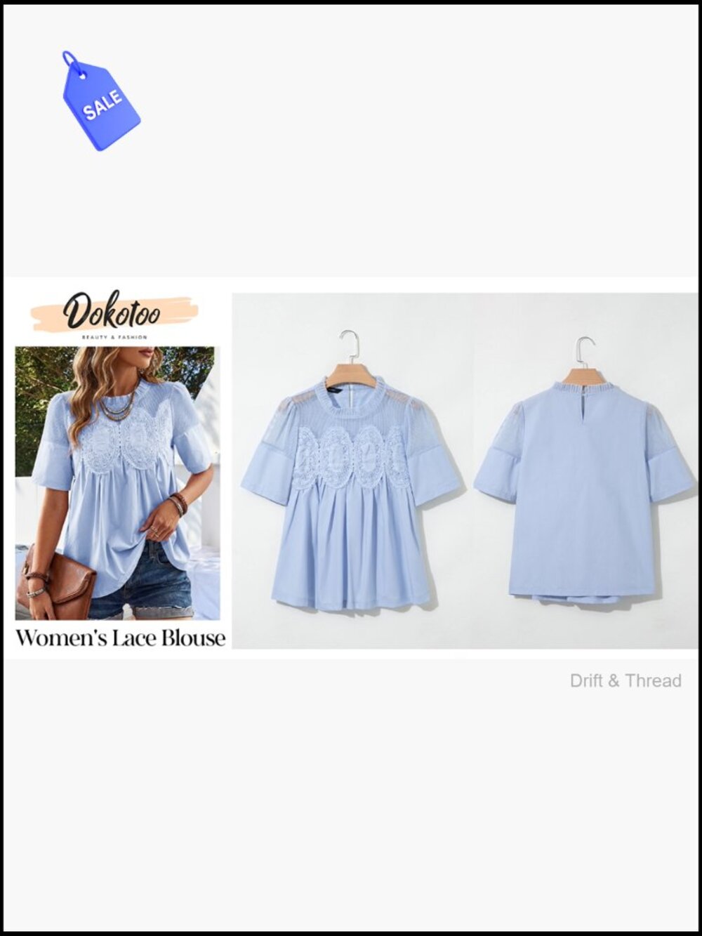 Lace Blouse Elegant Flared Swing Top Crew Neck Short Sleeve Embroidered Mesh - Picture 7 of 7